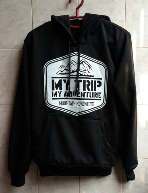Sweater Fleece Hoodie My Trip My Adventure Black 75rb Bahan Fleece