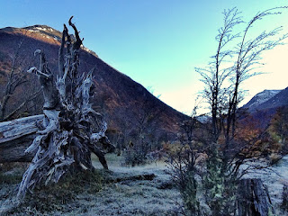 Frosty valley in the early morning shade. Frosty valley in the early morning shade.