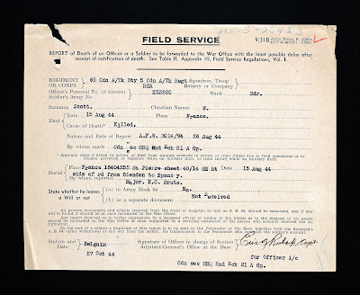Canada, "Military Service Record: William Scott, Regimental Number K23205, RG 24, Volume 27004," Field Report; Library and Archives Canada, Ottawa.