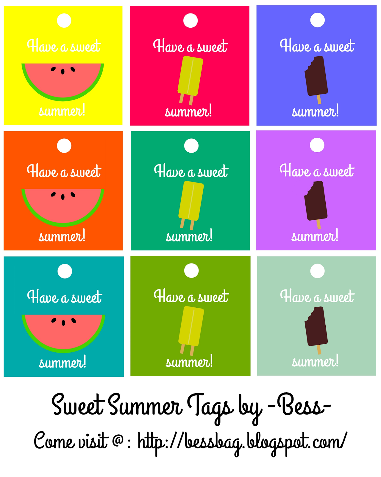Bess Bag Sweet Summer Gift Tags FREE Printable 