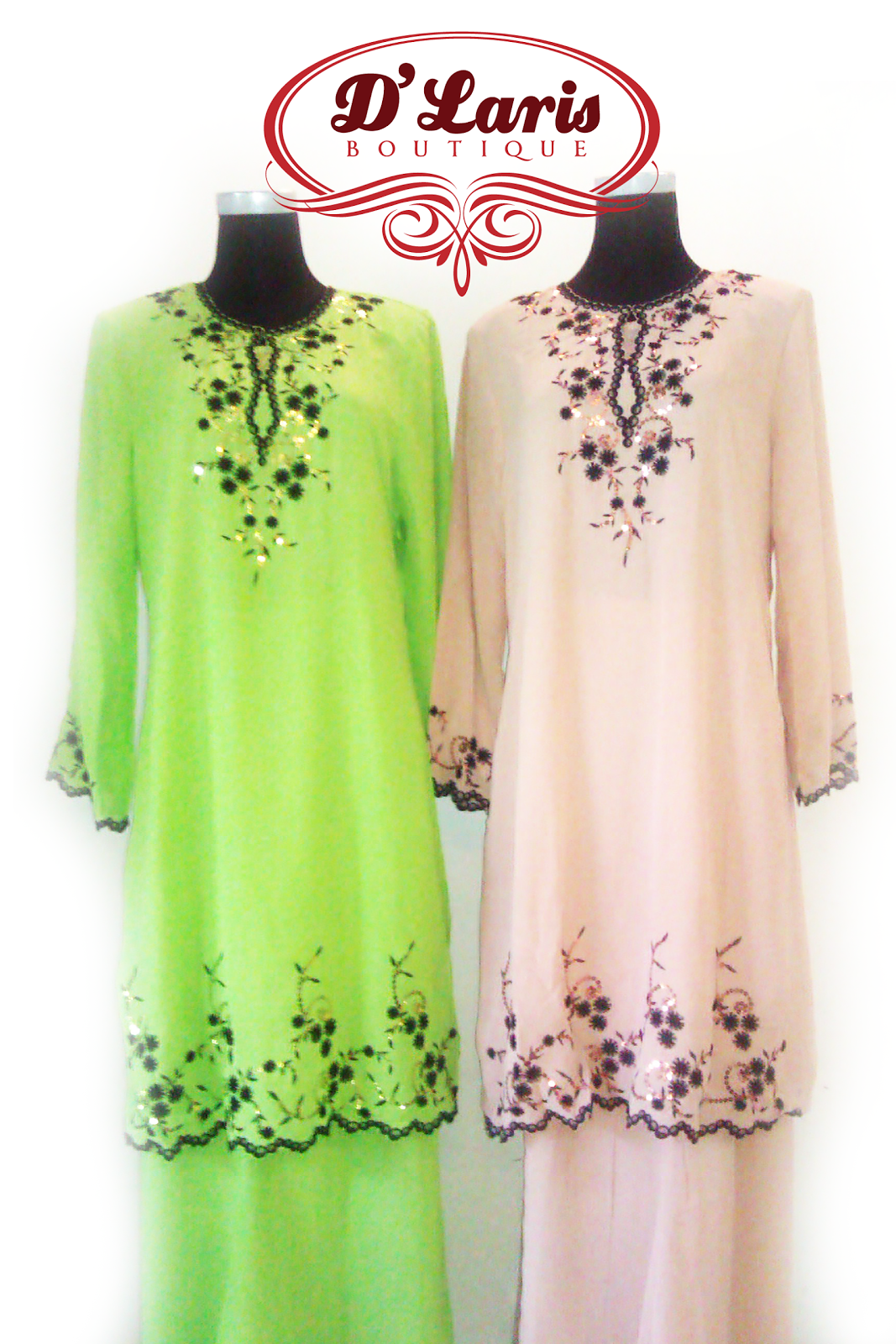 D'Laris Boutique: Baju Kurung Sulam Bunga Kod B8040