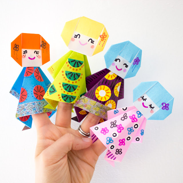 How to fold Easy, Cute, and Fun Origami Paper Doll Finger Puppets with Kids- Perfect Spring Craft!