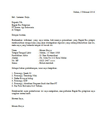 Contoh Surat Lamaran Kerja Pt Kai 2010 Contoh Surat