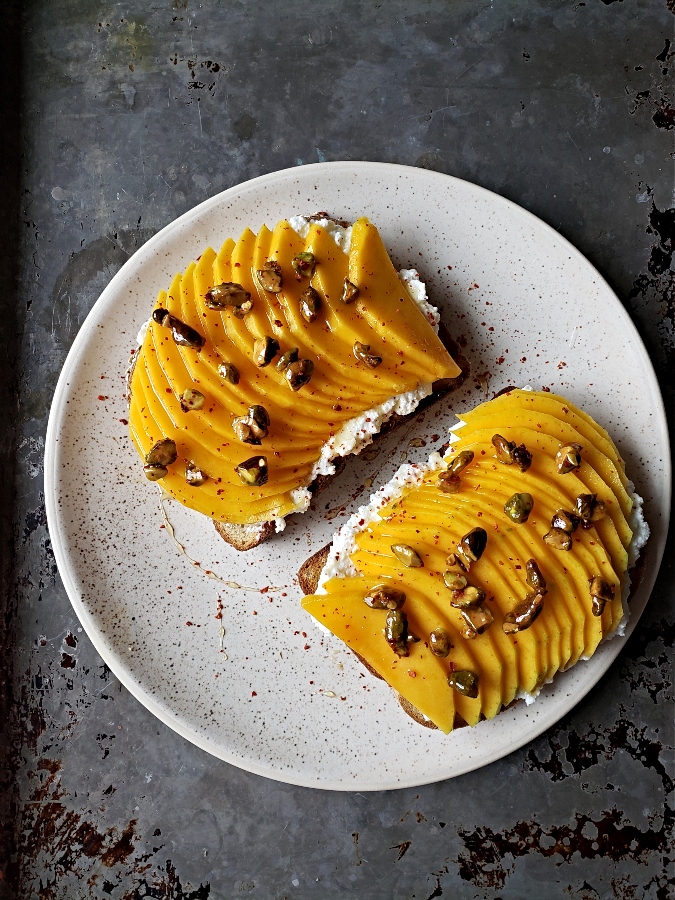 MRicotta Toasts With Mango & Honeyed Pistachios