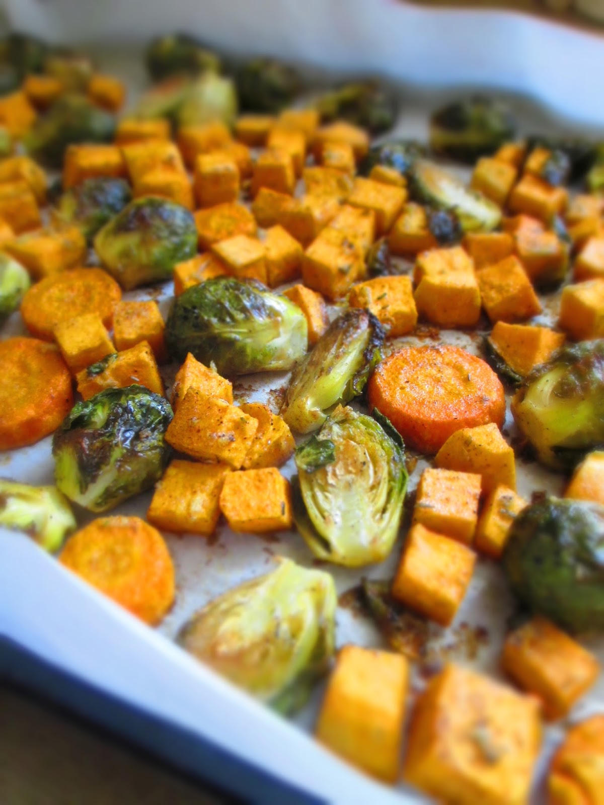Just my Stuff Roasted Brussels Sprouts, Sweet Potatoes and Carrots