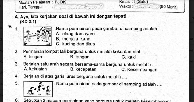 Download Materi Dan Soal Penjas Orkes Untuk Sd Kelas 1