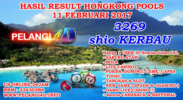 RESULT HONGKONG POOLS TANGGAL 11 FEBRUARI 2017