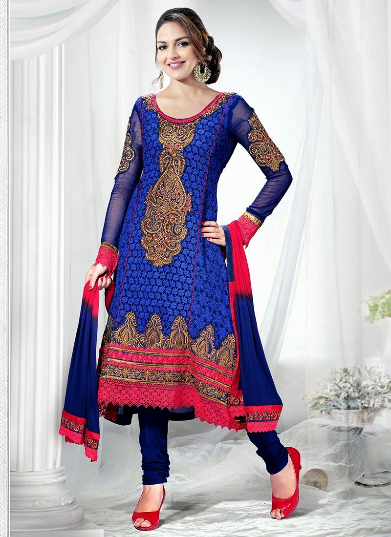 Gorgeous Esha Deol Embroidered-Long Churidar Suit - Chal Abay