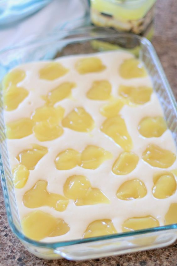 Lemon Pie filling with vanilla cake mix batter