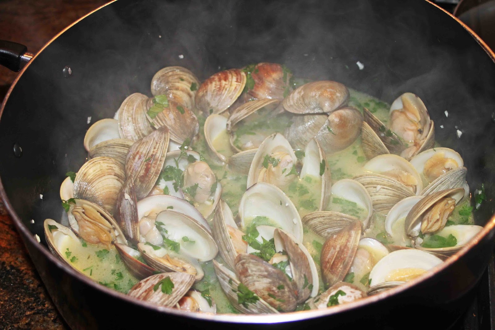 The Grub Files Cooking with Camissonia Steamed Clams with Olive Oil, Butter, White Wine
