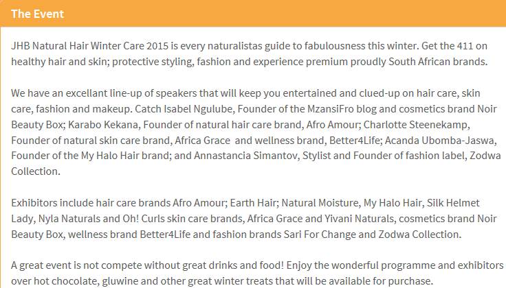 The Jhb Natural Hair Winter Care 2015 Experience And Why I Attend