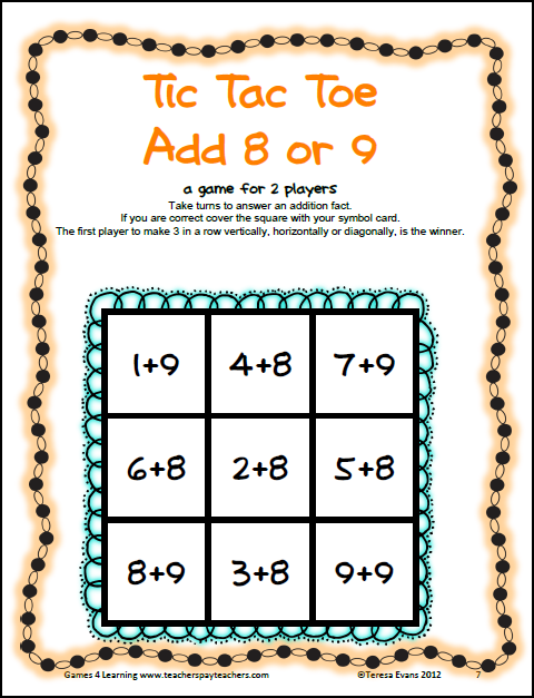 Fun Games 4 Learning Tic Tac Math Freebies Now Available 