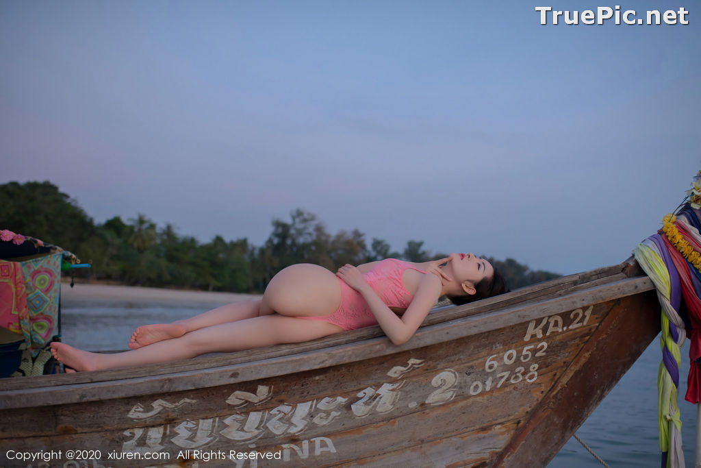 Image XIUREN No.2340 - Chinese Model Shen Mengyao (沈梦瑶) - Sexy Pink Monokini on the Beach - TruePic.net - Picture-38