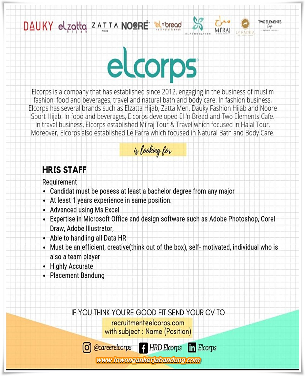 Lowongan Kerja Karyawan Elcorps Group Bandung - Loker Bandung Hari Ini