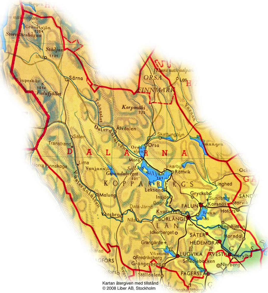 Karta över Dalarna Regionen | Karta över Sverige, Geografisk, Fysisk