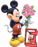 Alfabeto tintineante de Mickey con ramo de flores E.