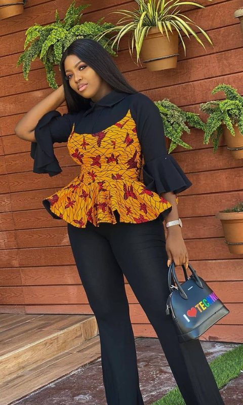 Colour outfit you must try with trousers ankara peplum top long sleeve  blouse beautiful design top