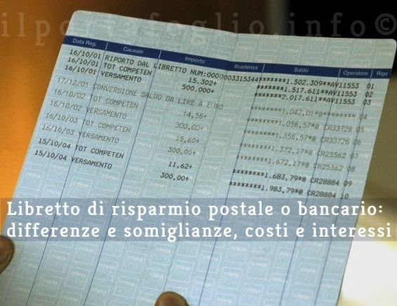 libretto di risparmio postale o bancario