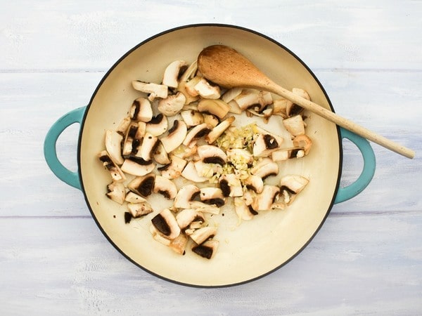 STEP 1 - Mushrooms - in pan with garlic