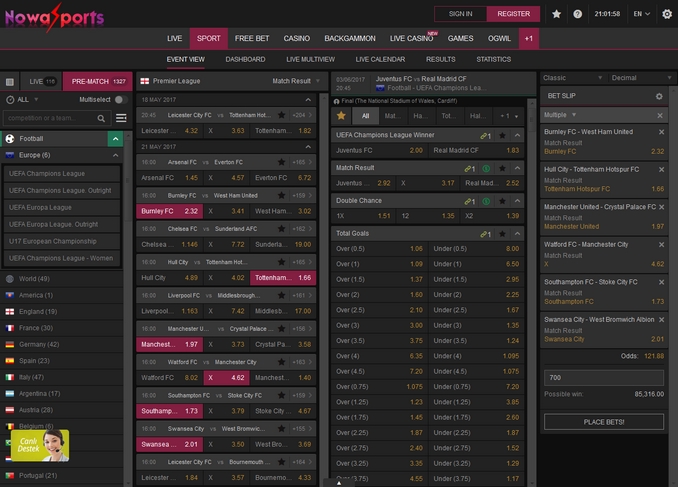 Nowasports Bookmaker Nowasports Screen