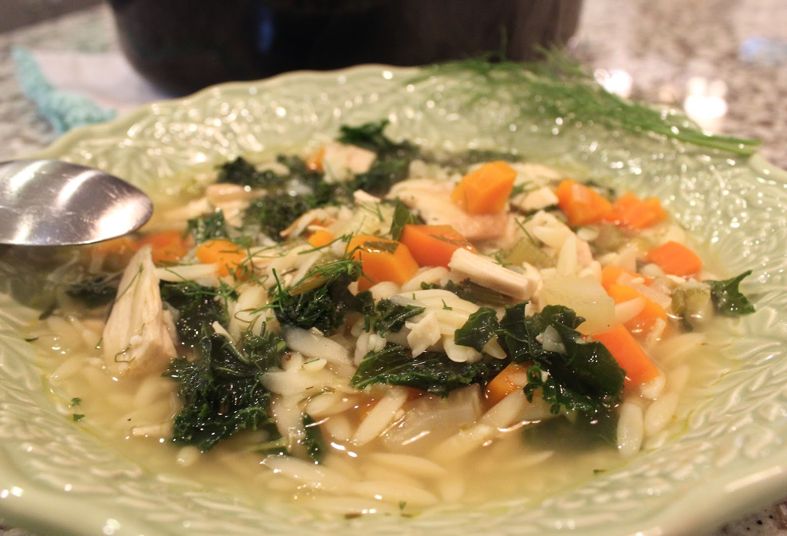 Hey, Mom! What's For Dinner? Chicken Orzo Soup with Fennel & Kale