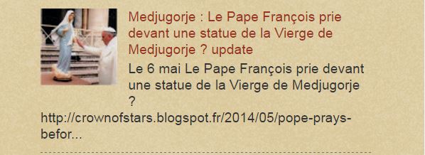 Medjugorje : Pape François prie devant une statue de la Vierge de Medjugorje