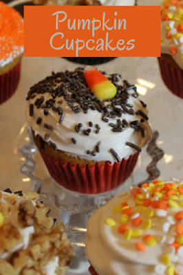 Pumpkin Cupcakes with Cream Cheese Frosting and Fun Halloween Decorations Yummy pumpkin cupcakes to celebrate National Pumpkin Day or Halloween