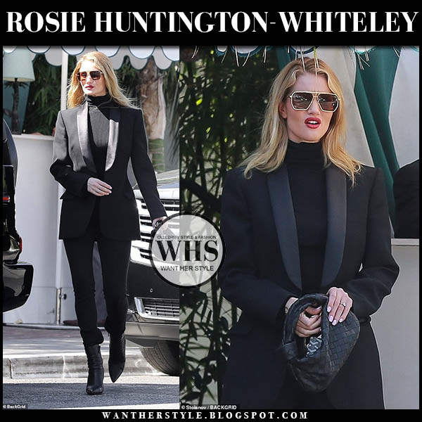 Rosie Huntington-Whiteley in black blazer and black leggings in LA on