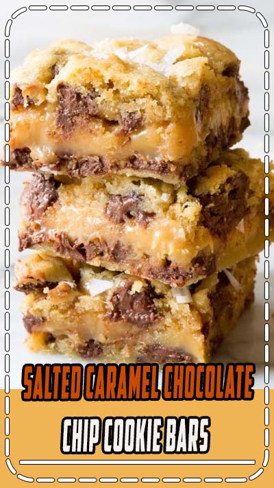 Amazing Salted Caramel Chocolate Chip Cookie Bars, with gooey caramel centers. This cookie bar recipe is so delicious, everyone will ask for the recipe. #ASpicyPerspective #cookiebars #cookies #chocolatechip #baking #dessert #saltedcaramel #caramel 