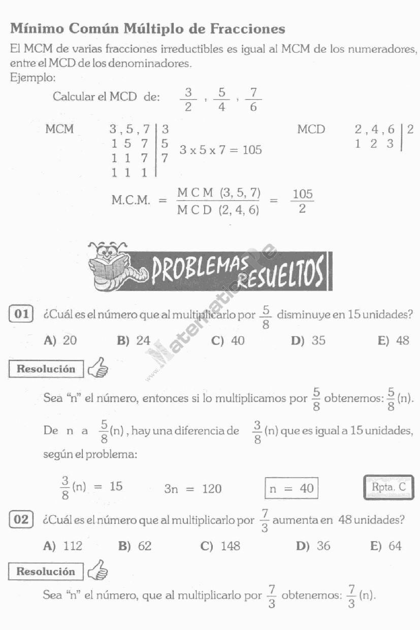 Fracciones Problemas Resueltos Tipo Examen De Admision A La Universidad Pdf