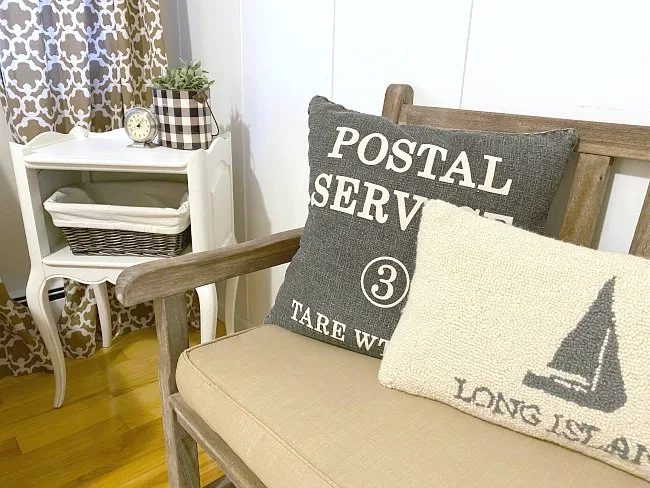 Neutral Farmhouse Style End Table with Basket Storage