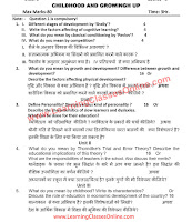 Childhood and Growing Up B.Ed Question Paper