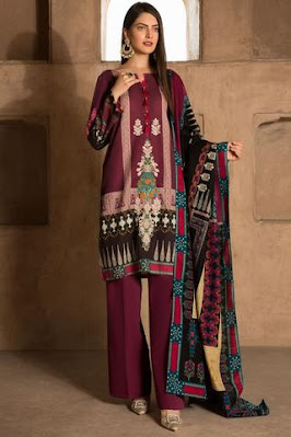warda winter unstitched embroidered khaddar purple 2 piece suit