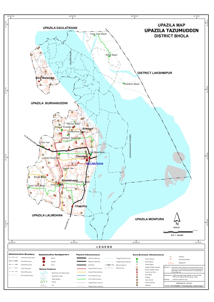 Tazumuddin Upazila Map Bhola District Bangladesh