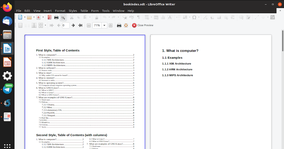 LibreOffice Writer How To Make Table of Contents