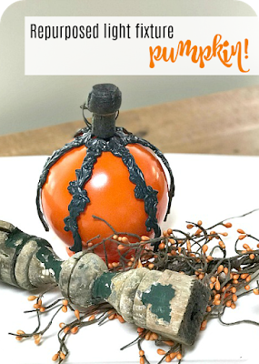Fall pumpkin made with repurposed lamp parts