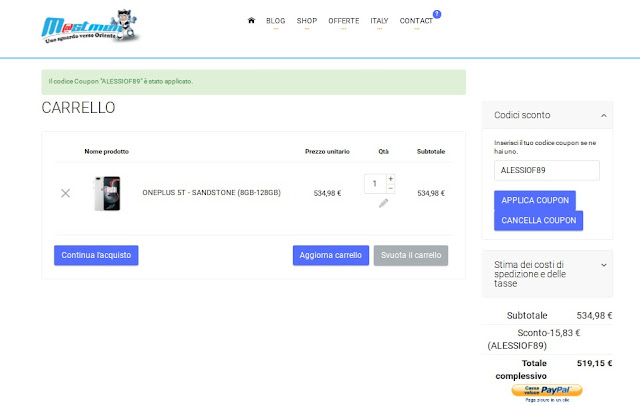 OnePlus 5T White Sandstone 8/128 GB disponibile da mastmen.net a 519 euro (Codice Sconto ALESSIOF89)