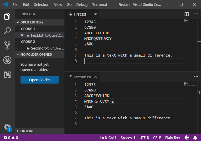 The Coding Swede: How to compare text files using Visual Studio Code or  Notepad++