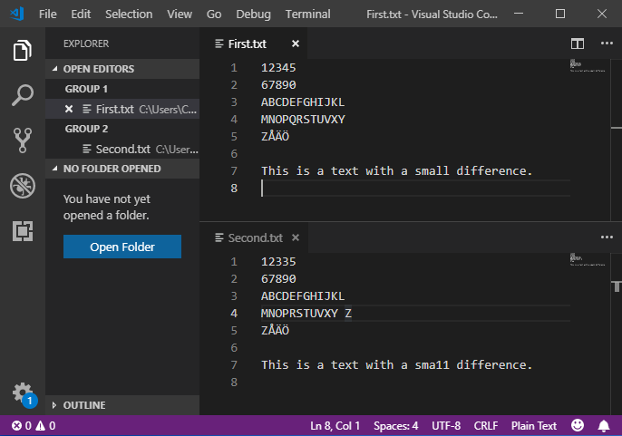 The Coding Swede: How to compare text files using Visual Studio Code or ... image.