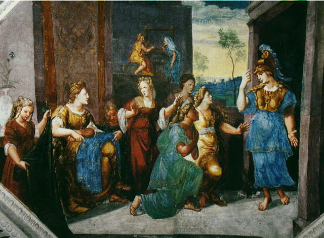 Картина Германа Постумия, изображающая Афину, открывающую себя Арахне и толпе.