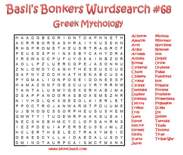 Brain Training with Professor Basil  #68 Greek Mythology Wurdsearch Gemstones @BionicBasil® Downloadable Puzzle