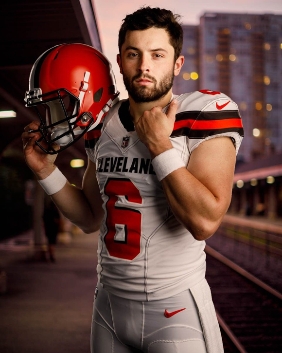 NFL quarterback Baker Mayfield grabbing his dick