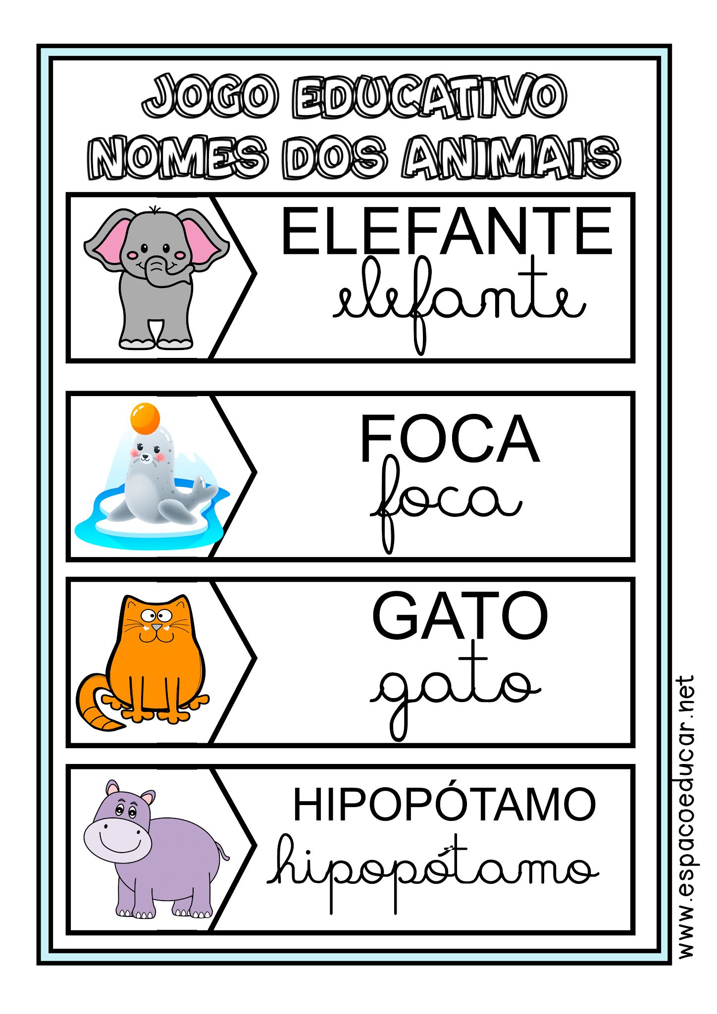 Jogo Educativo Para Imprimir: Nomes de Animais - Atividades