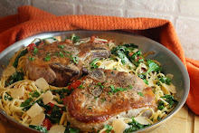 Pork Chops with Spaghetti Fresh Spinach and Tomatoes