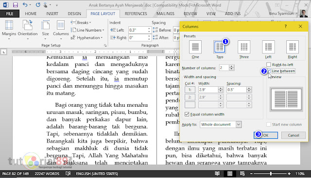 Cara membuat garis tengah kolom di word