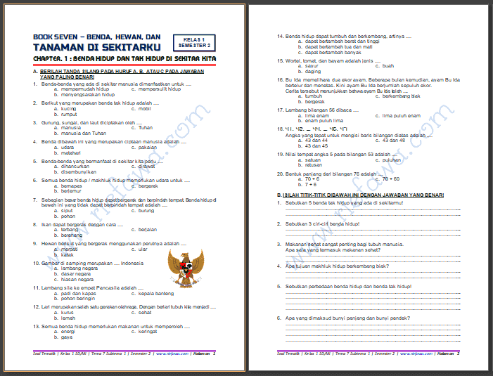 Soal Tematik Kelas 1 Tema 7 Subtema 1 Semester 2 Kurikulum 2013 Tahun 2019 2021 Dunia Edukasi