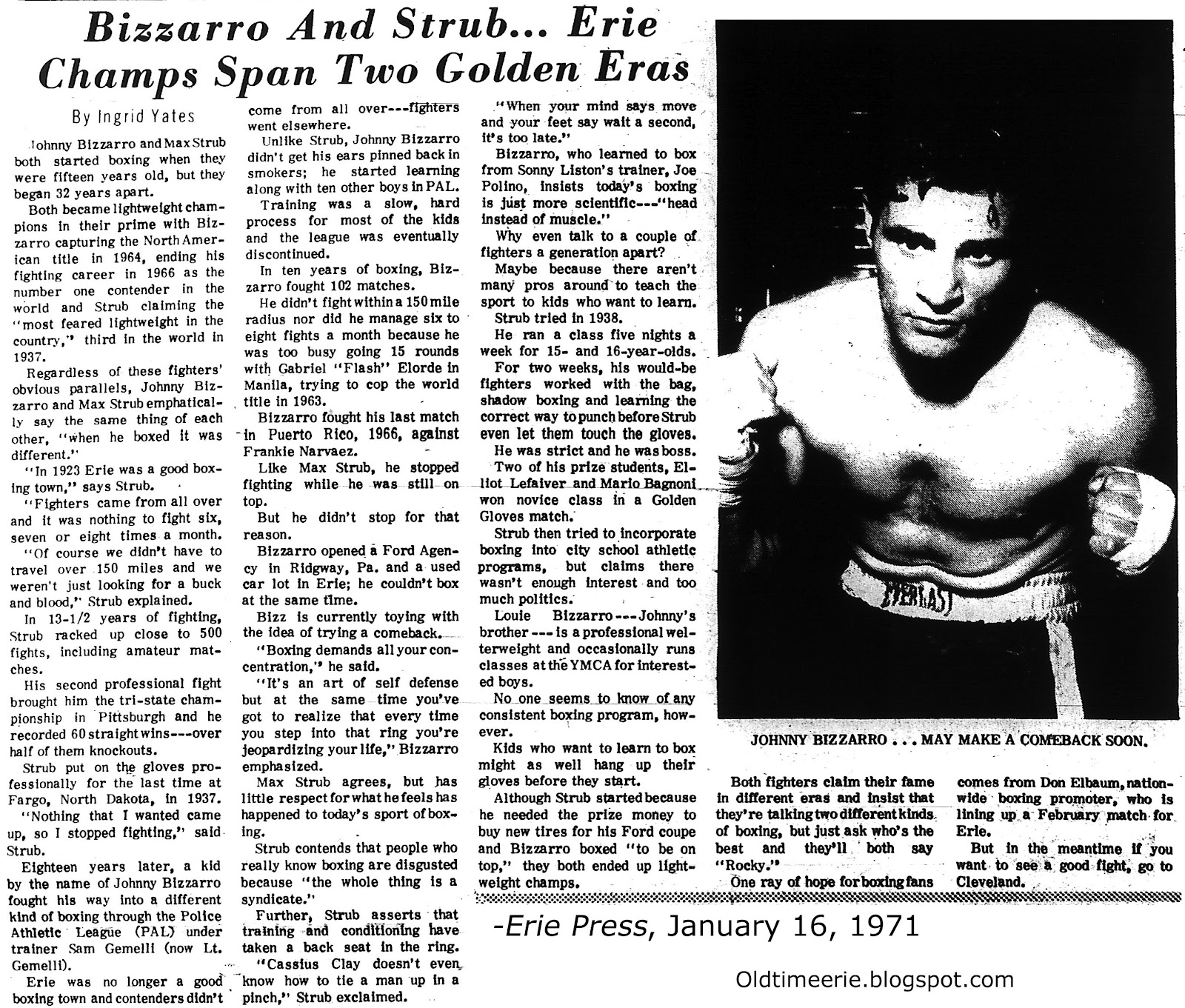 Old Time Erie Boxing Champs Bizzarro and Strub Erie, PA 1971