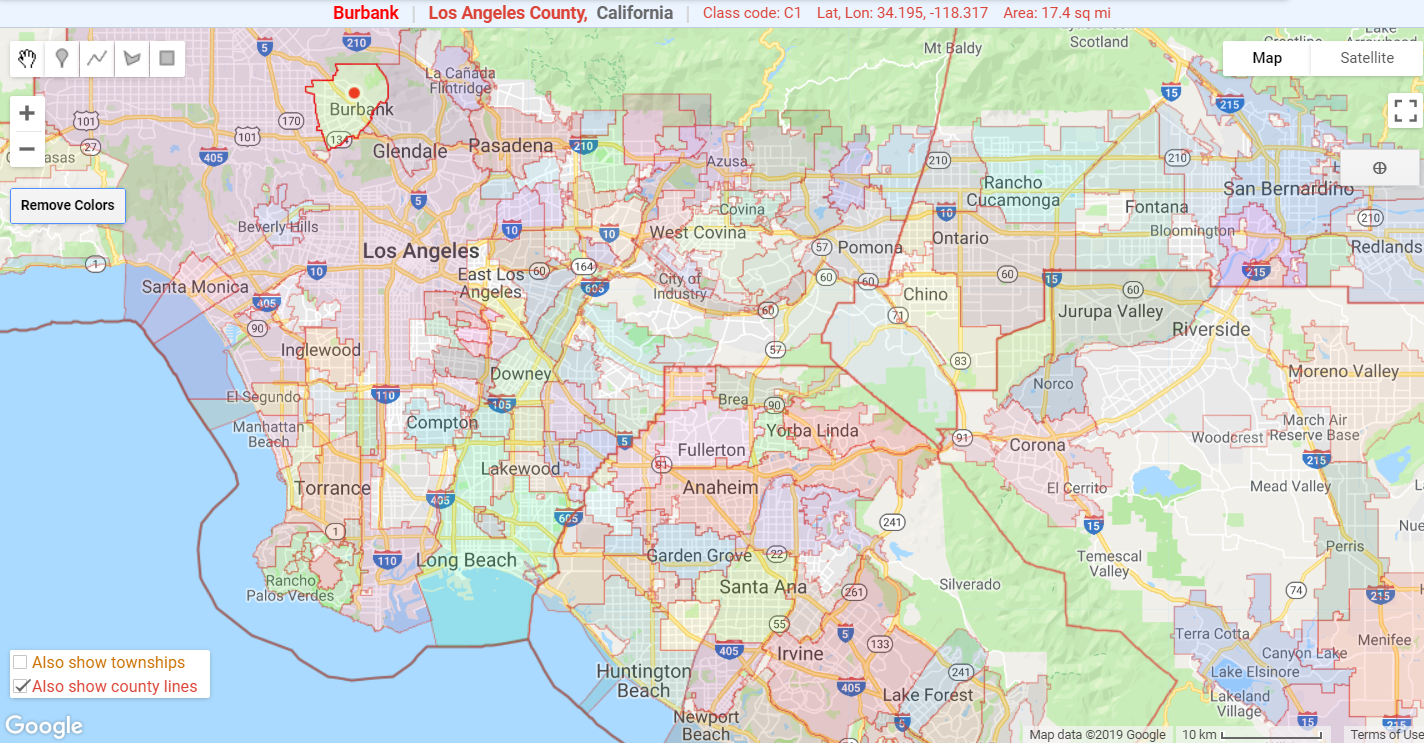 Postal Code Los Angeles County Zip Code Map