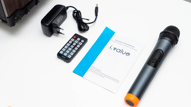 Loa Bluetooth Karaoke i.value 10inch Gỗ + Mic không dây