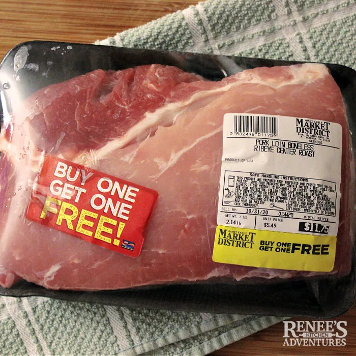 Pork Ribeye roast in packaging from the supermarket
